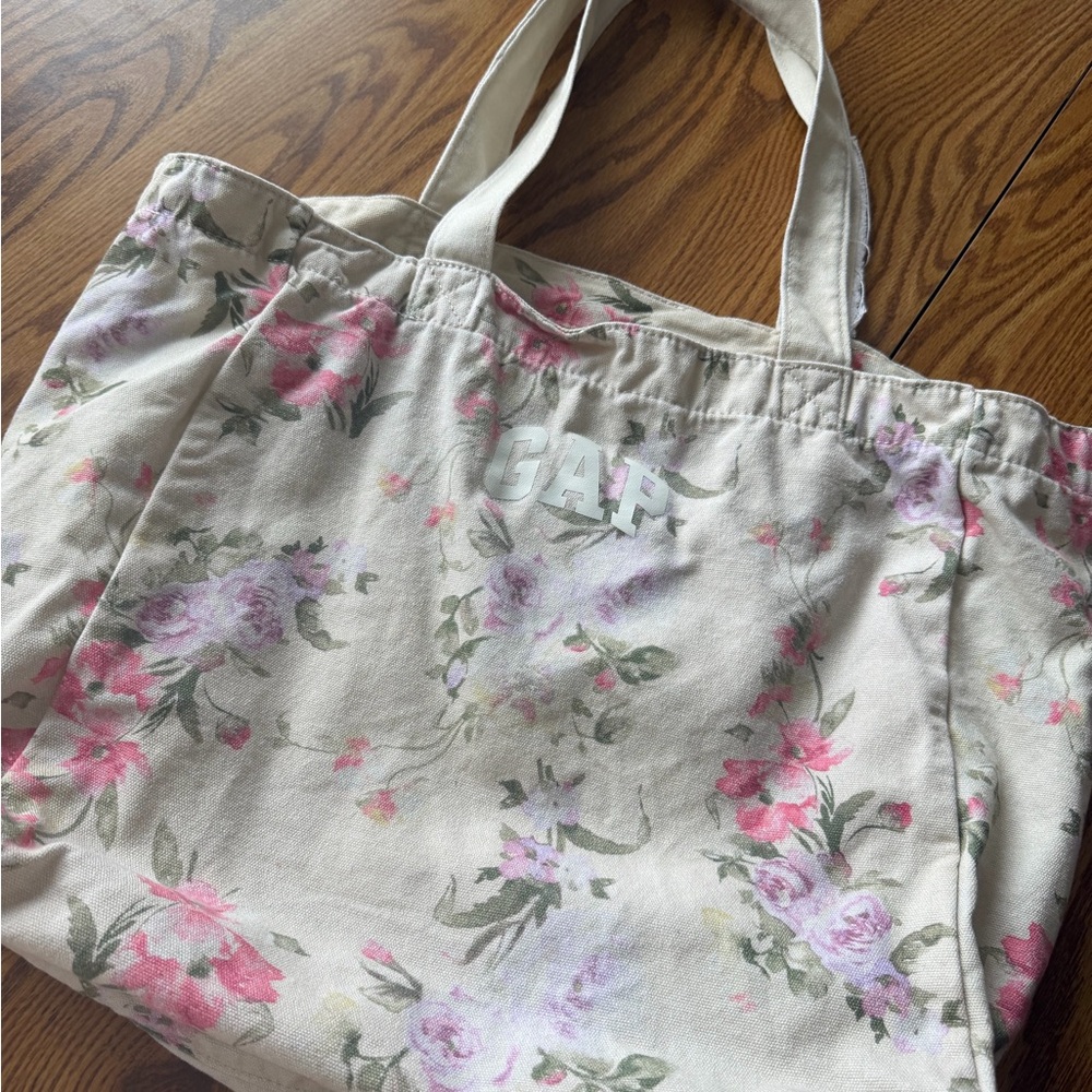 Loveshackfancy xGAP Floral Canvas Tote Bag in Cream and Pink